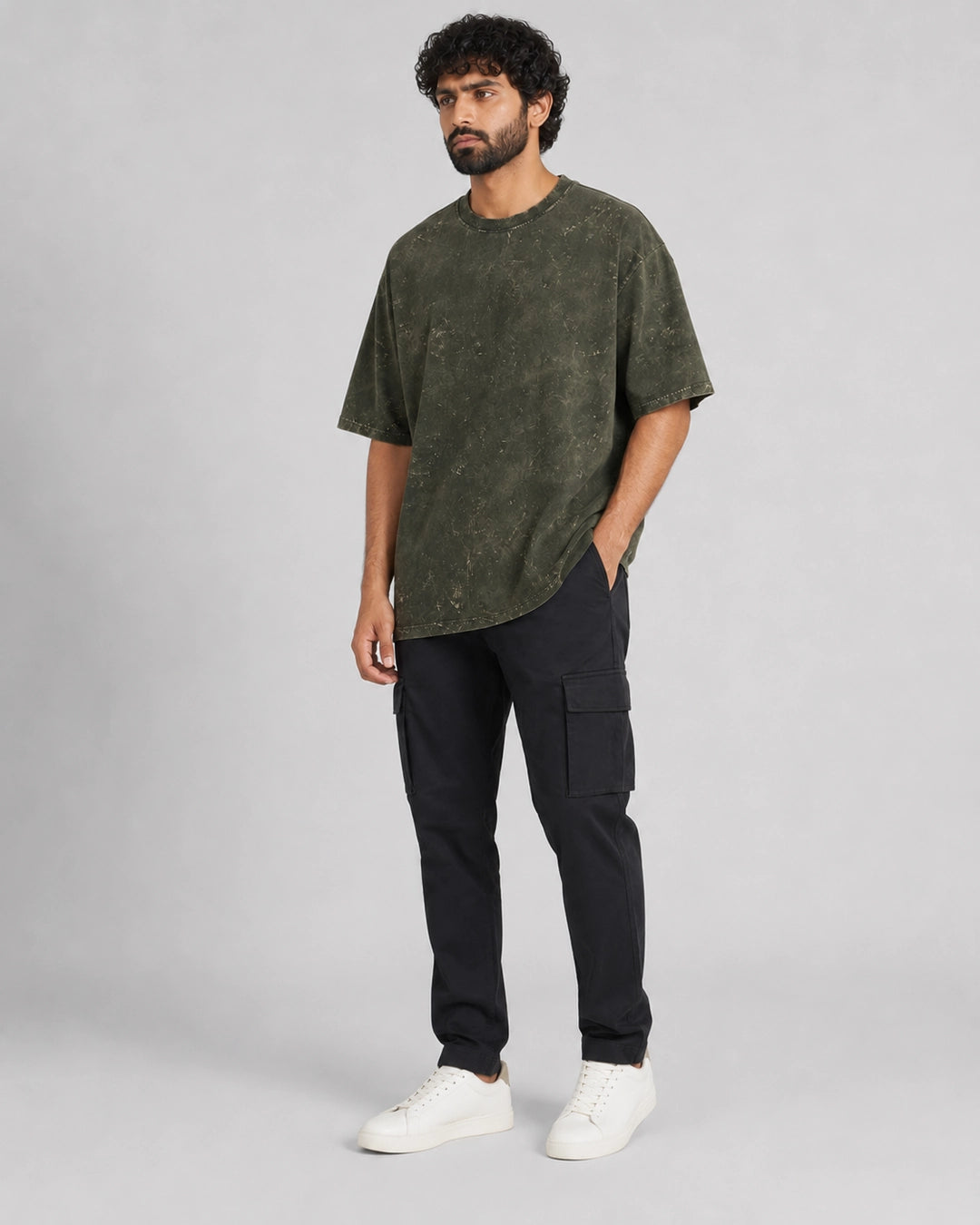 Moss Crackle Acid Wash Oversized T-Shirt