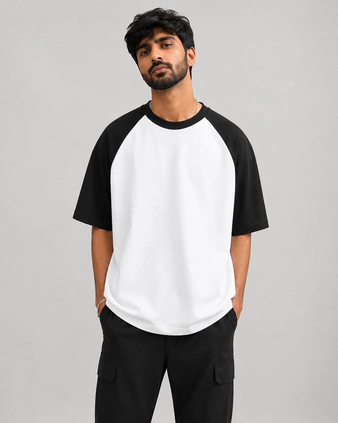 Onyx Arc - Oversized Raglan T-Shirt, white and black colour block, Yorlook