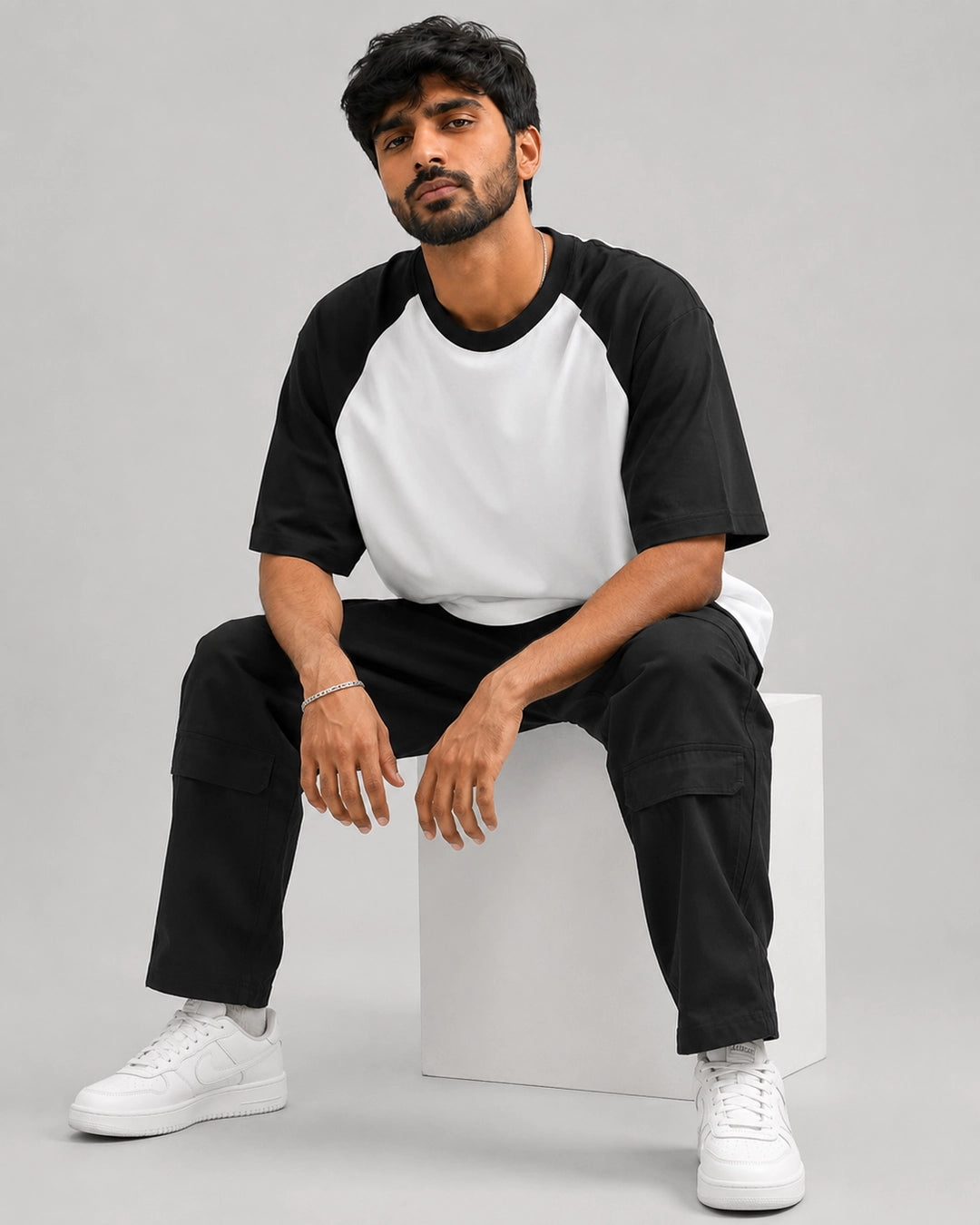 Onyx Arc - Oversized Raglan T-Shirt, white and black colour block, Yorlook