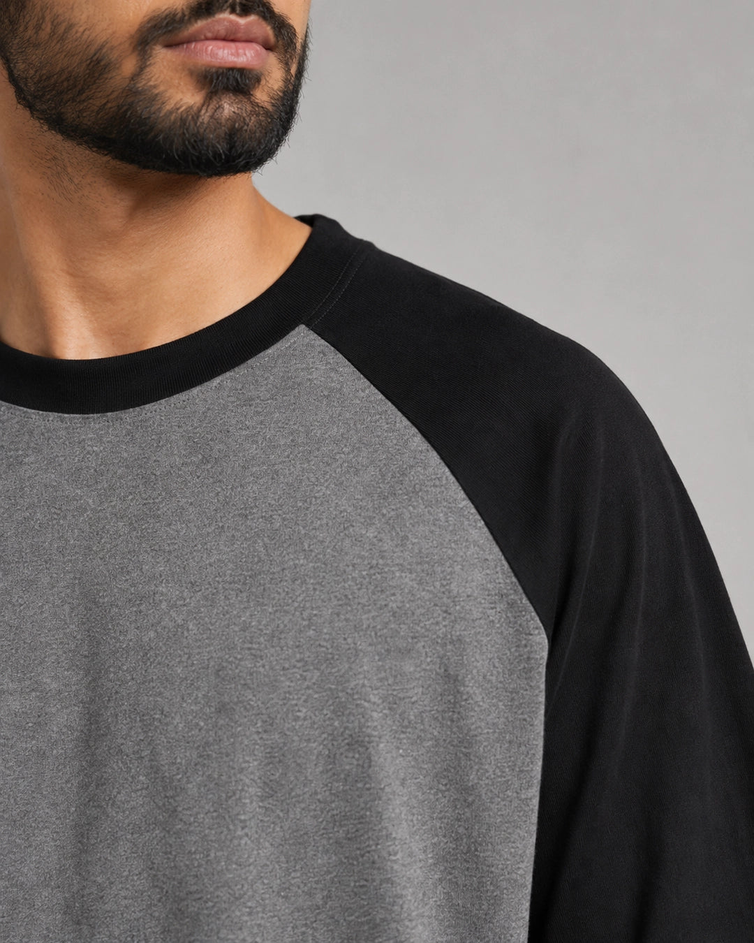 Monsoon Arc - Oversized Raglan T-Shirt, charcoal grey and black colour block, Yorlook