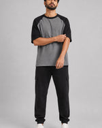 Monsoon Arc - Oversized Raglan T-Shirt, charcoal grey and black colour block, Yorlook