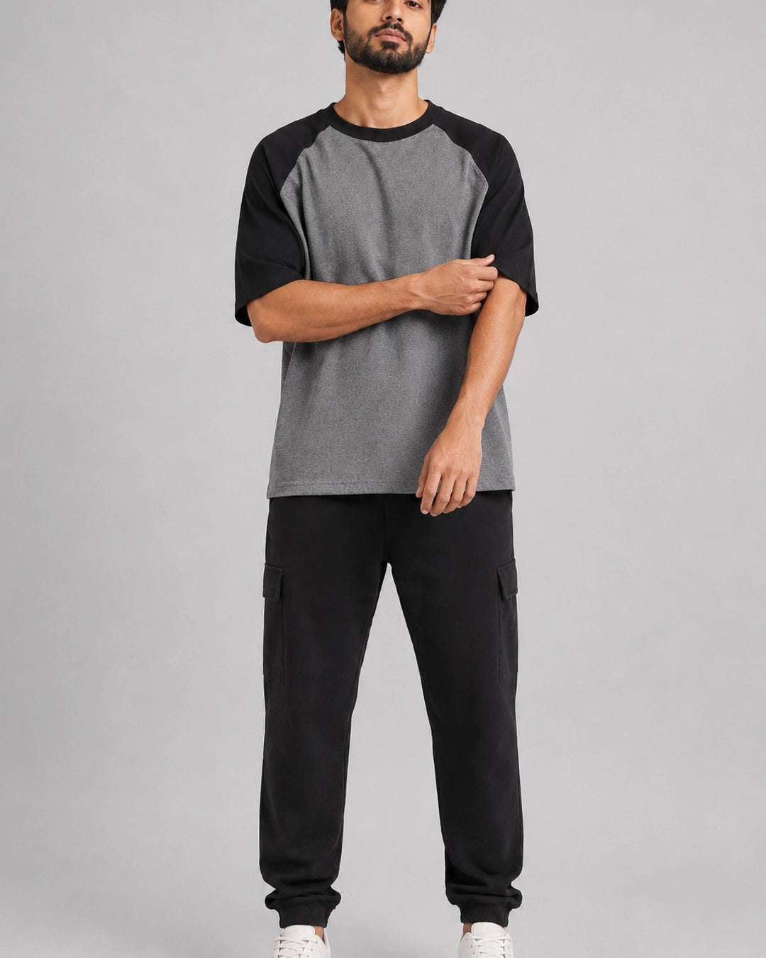 Monsoon Arc - Oversized Raglan T-Shirt, charcoal grey and black colour block, Yorlook