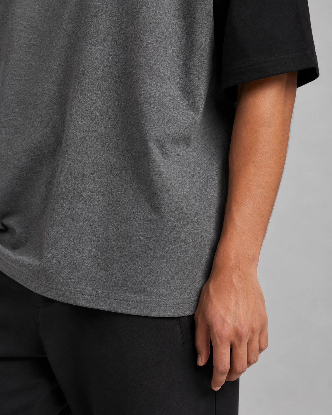 Monsoon Arc - Oversized Raglan T-Shirt, charcoal grey and black colour block, Yorlook