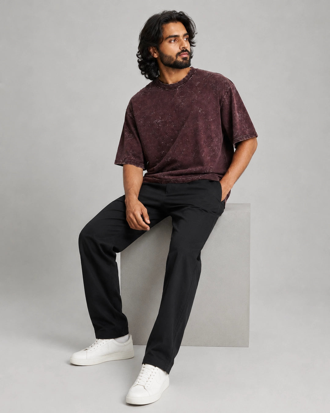 Plum Crackle Acid Wash Oversized T-Shirt