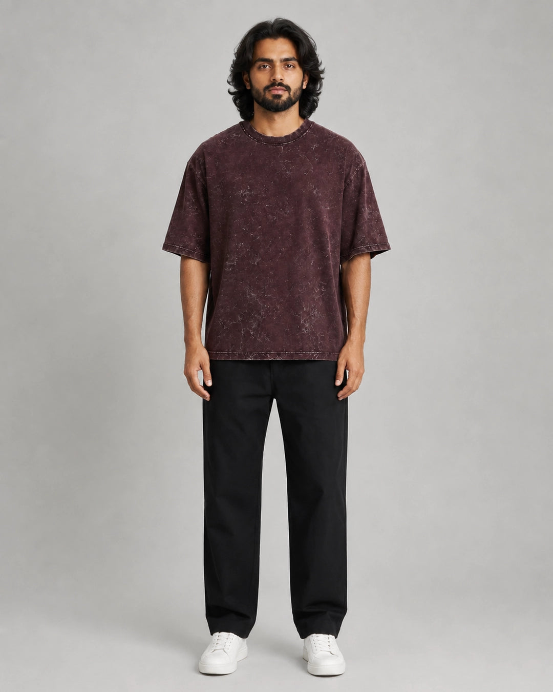 Plum Crackle Acid Wash Oversized T-Shirt