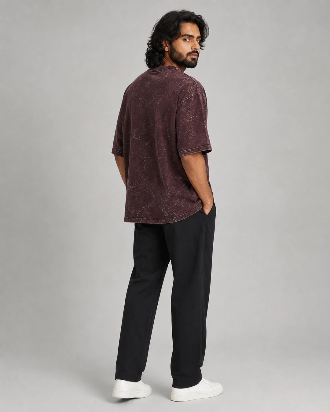Plum Crackle Acid Wash Oversized T-Shirt